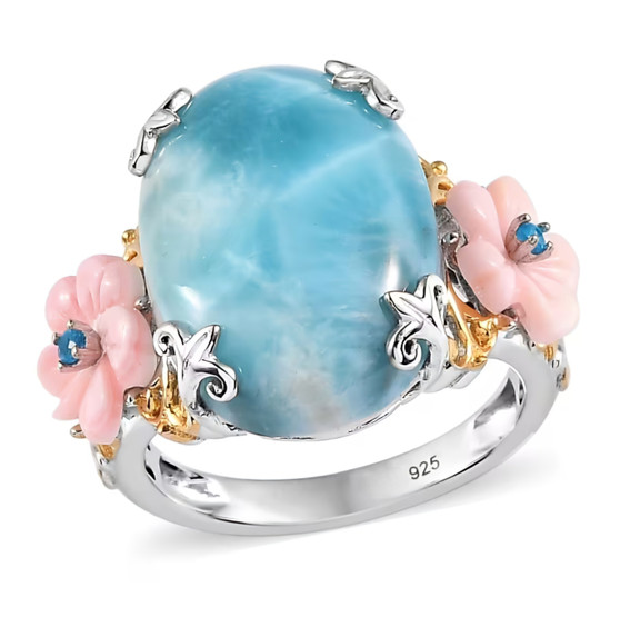 Larimar-multi-gem-flower-two-tone-sterling-silver-ring-stock-GGS5226