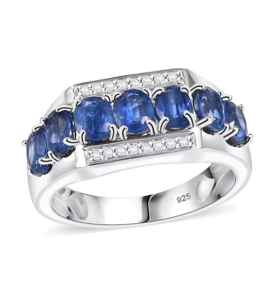 kyanite and white zircon gents ring in rhodium over sterling silver