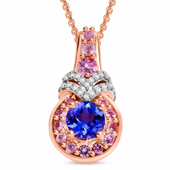 tanzanite pink sapphire and zircon pendant necklace in 18k rose gold over sterling silver