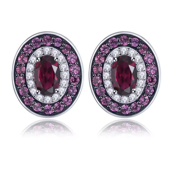rhodolite garnet and white zircon stud earrings in black and white rhodium over sterling silver