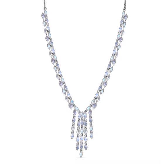rainbow moonstone lariat necklace in rhodium over sterling silver