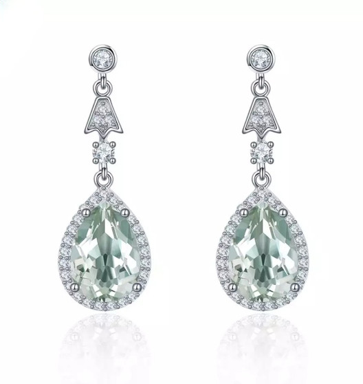 prasiolite dangle earrings in rhodium over sterling silver