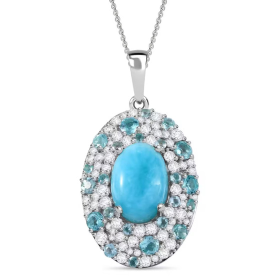 larimar blue apatite and moissanite pendant necklace in rhodium over sterling