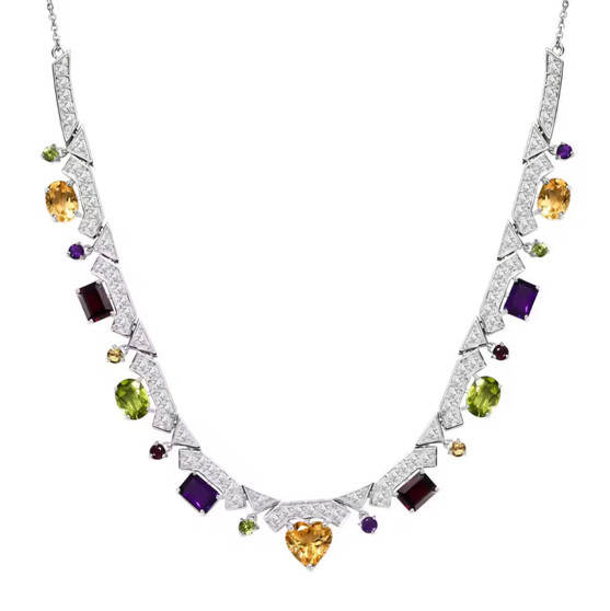 multi gemstone statement necklace in rhodium over sterling silver