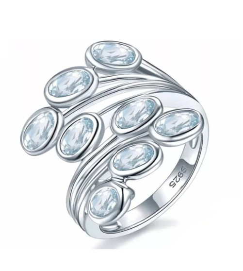 aquamarine bypass ring in rhodium over sterling silver