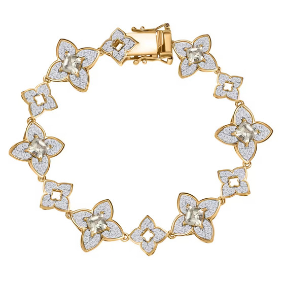 turkizite and white zircon tennis bracelet in 18k yellow gold over sterling silver