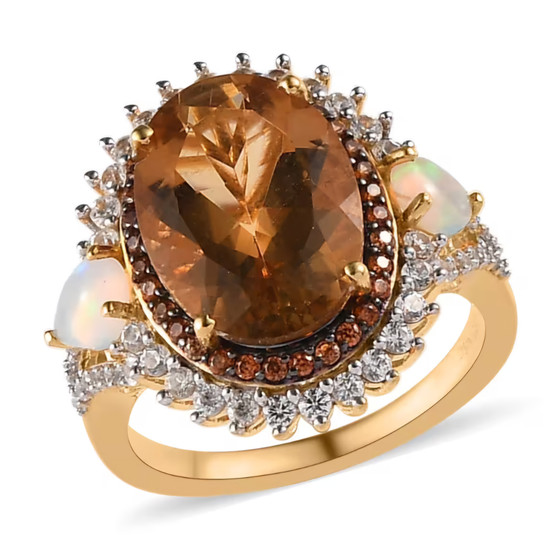 scapolite opal brown zircon and white zircon ring in 18k yellow gold over sterling silver