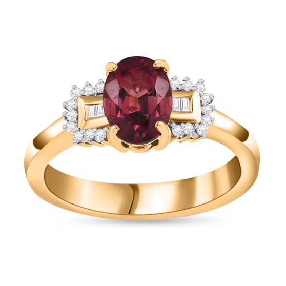 rubellite tourmaline and diamond ring in 10k yellow gold
