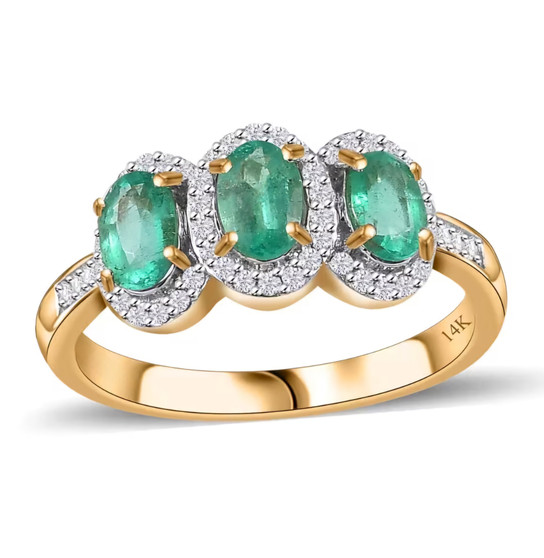 Colombian-emerald-diamond-trilogy-14k-yellow-gold-ring-stock-GGS5261