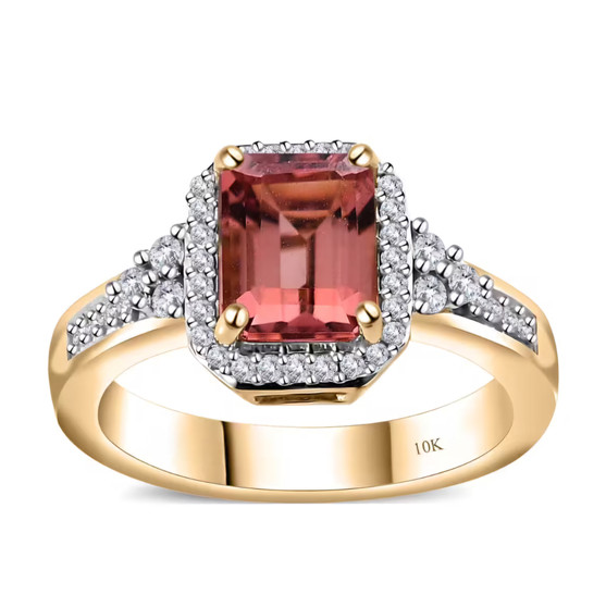 pink tourmaline and diamond ring in 10k rose gold