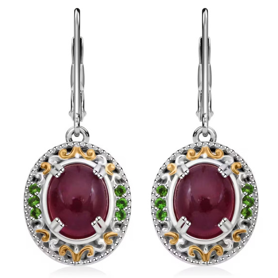 ruby (ff) and chrome diopside earrings in 18k yellow gold and rhodium over sterling silver