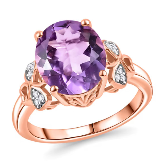 amethyst and white zircon ring in 18k rose gold over sterling silver