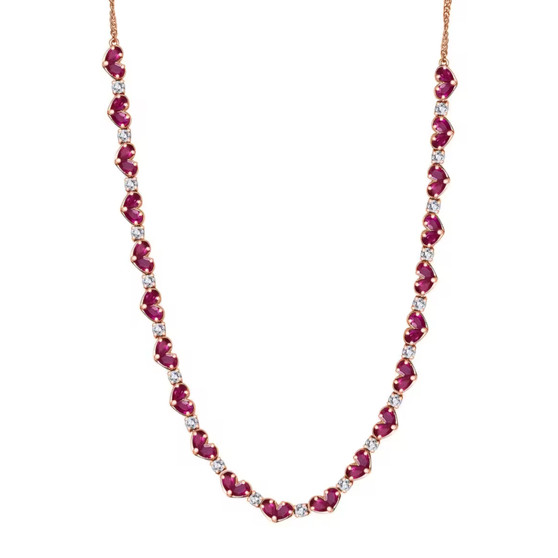 ruby and white zircon heart adjustable necklace in 18k rose gold over sterling silver
