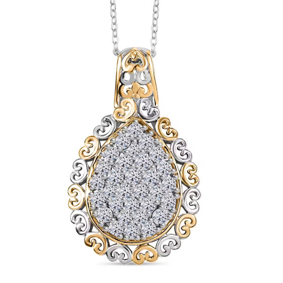 lab diamond cluster pendant necklace in 18k yellow gold and rhodium over sterling silver