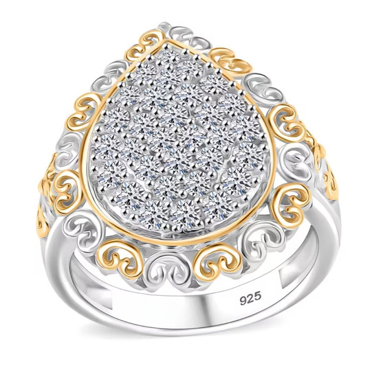 lab diamond cluster ring in 18k yellow gold and rhodium over sterling silver
