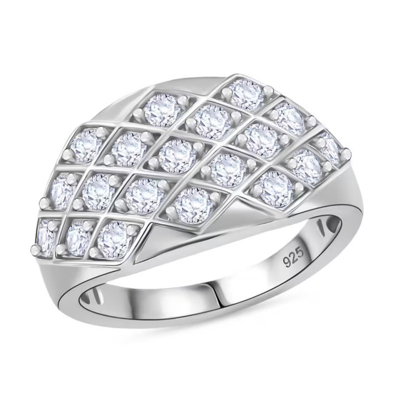 lab diamond cluster ring in rhodium over sterling silver