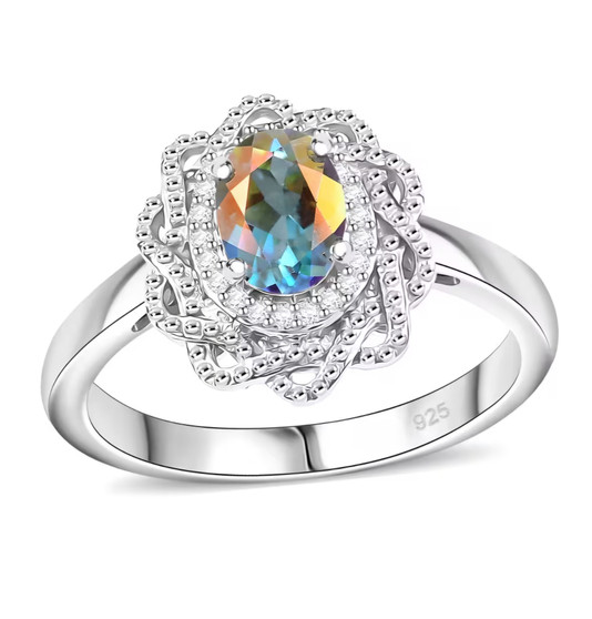 mercury mist topaz and white zircon halo ring in rhodium over sterling silver