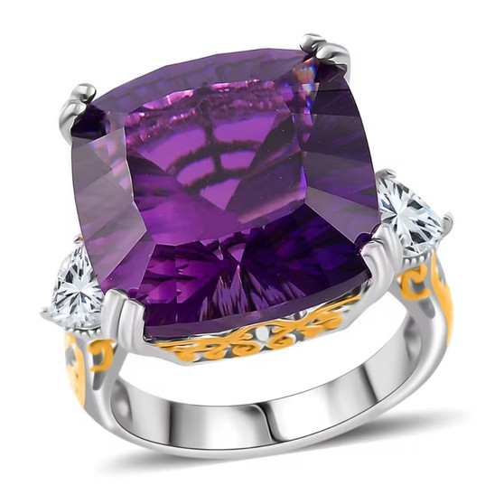 african amethyst and white topaz ring in 18k yellow gold and rhodium over sterling silver