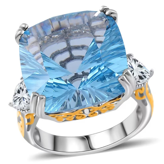 sky blue topaz and white topaz ring in 18k yellow gold and rhodium over sterling silver