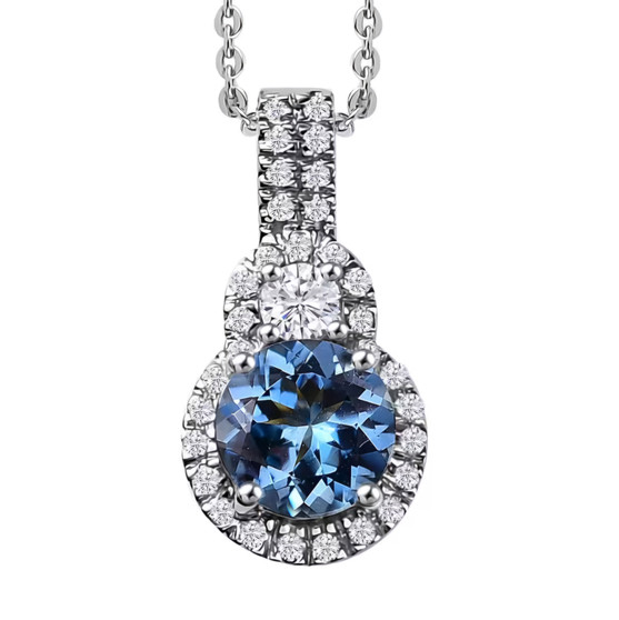 aquamarine and diamond pendant necklace in 950 platinum