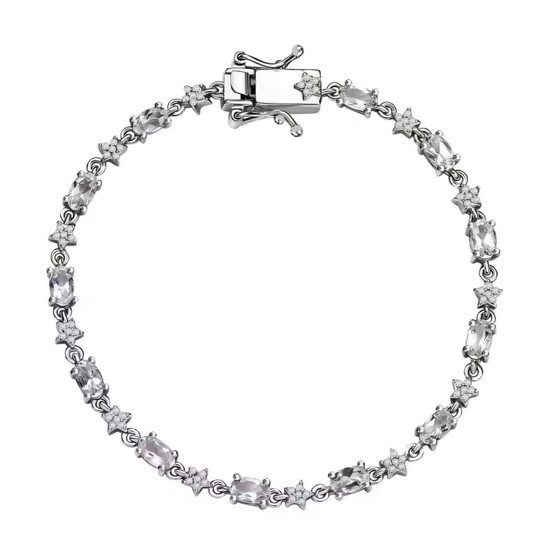 rainbow moonstone and moissanite star tennis bracelet in rhodium over sterling silver