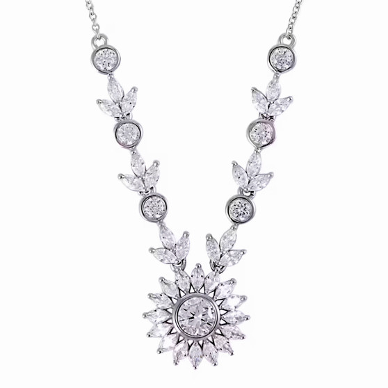white cubic zirconia necklace in rhodium over sterling silver