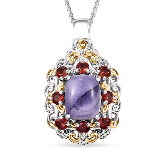 tiffany stone and garnet two-tone 18k yellow and rhodium over sterling silver pendant necklace