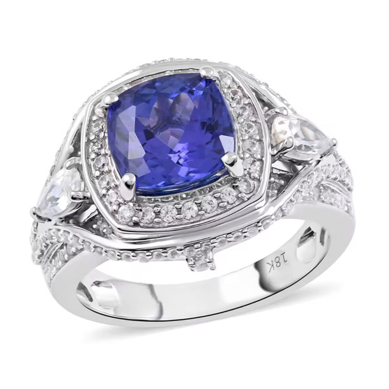 tanzanite and white zircon ring in 18k white gold