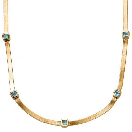 blue apatite herringbone necklace in 18k yellow gold over sterling silver