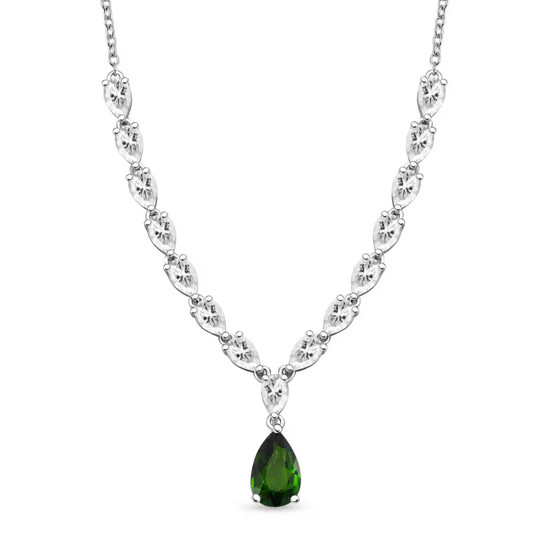 chrome diopside and white topaz necklace in rhodium over sterling silver