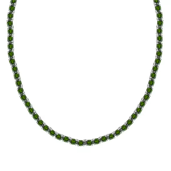 4x3mm oval chrome diopside tennis necklace in rhodium over sterling silver
