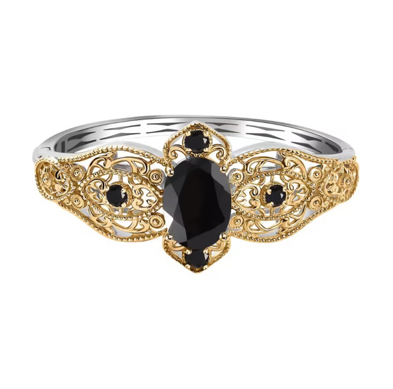black spinel bangle bracelet in 18k yellow gold and rhodium over sterling silver