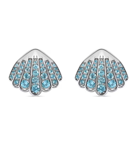 blue apatite seashell earrings in rhodium over sterling silver
