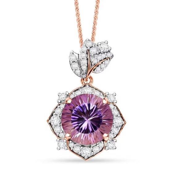rose de france amethyst and white zircon pendant necklace in 18k rose gold over sterling silver