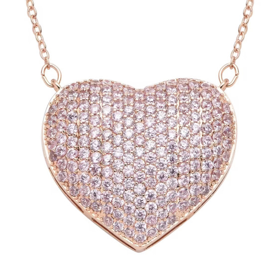 pink cubic zirconia pave heart cluster necklace in 18k rose gold over sterling silver