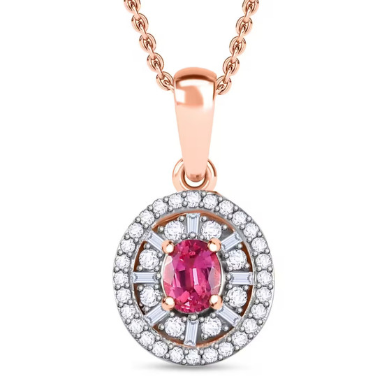 mahenge spinel and diamond halo pendant necklace in 18k rose gold over sterling silver