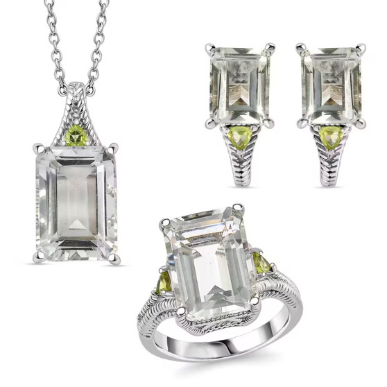 prasiolite and peridot jewelry set in rhodium over sterling silver