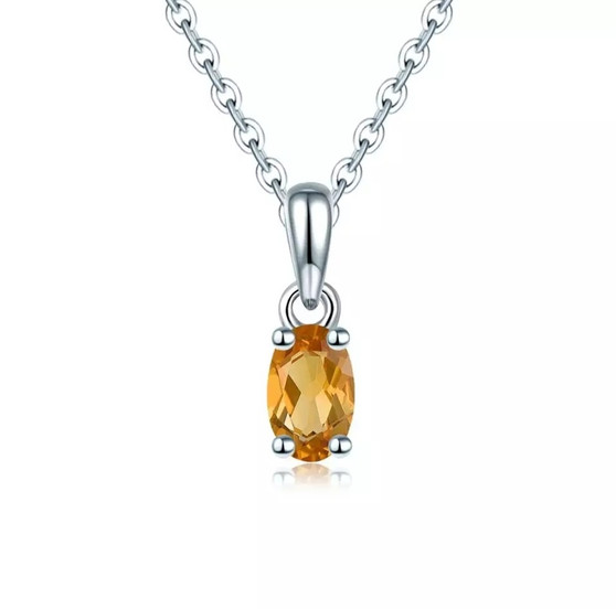 citrine 6x4mm oval solitaire necklace in rhodium over sterling silver