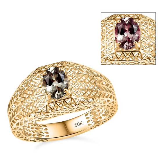 front view of turkizite diaspore latticework gents ring in solid 10k yellow gold