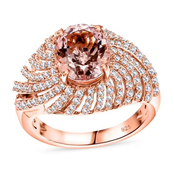 morganite and white zircon ring in 18k rose gold over sterling silver