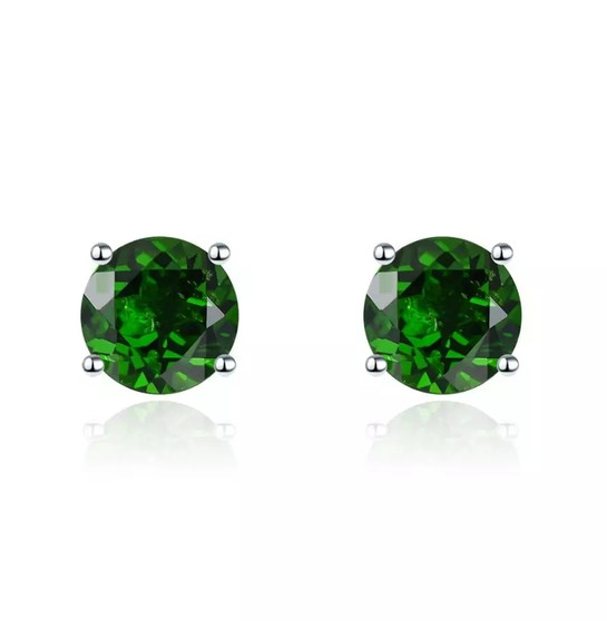 natural chrome diopside 5mm round stud earrings in rhodium over 925 sterling silver