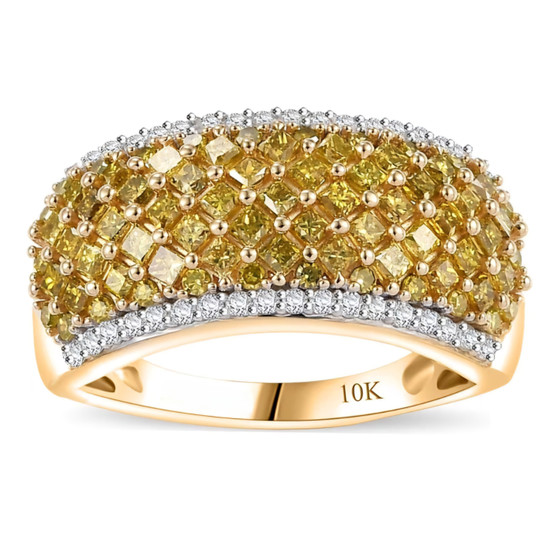 yellow diamond (ir) and white diamond cluster band ring in 10k yellow gold