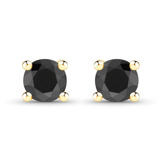 front view of black diamond 14k yellow gold over sterling silver round stud earrings