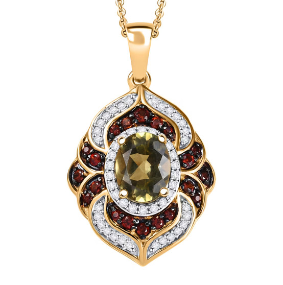 yellow apatite brown and white zircon pendant necklace in 18k yellow gold over sterling silver