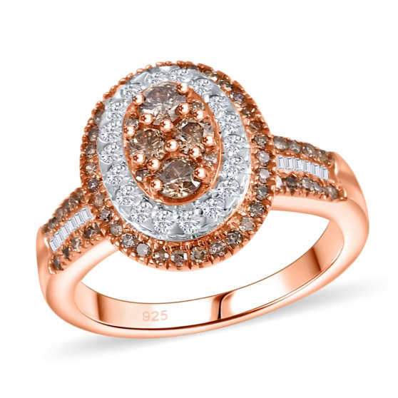 champagne and white diamond 18k rose gold over sterling silver custer ring