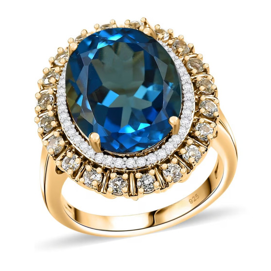london blue topaz blue topaz and zircon 18k yellow gold over sterling silver double halo ring