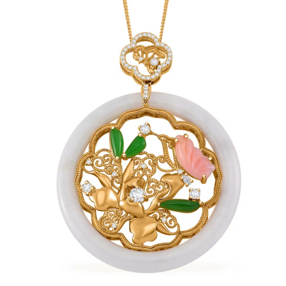 jade multi gemstone pendant necklace in 18k yellow gold over sterling silver