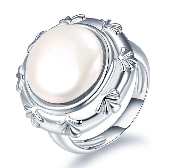 freshwater mabe pearl rhodium over sterling silver ring front