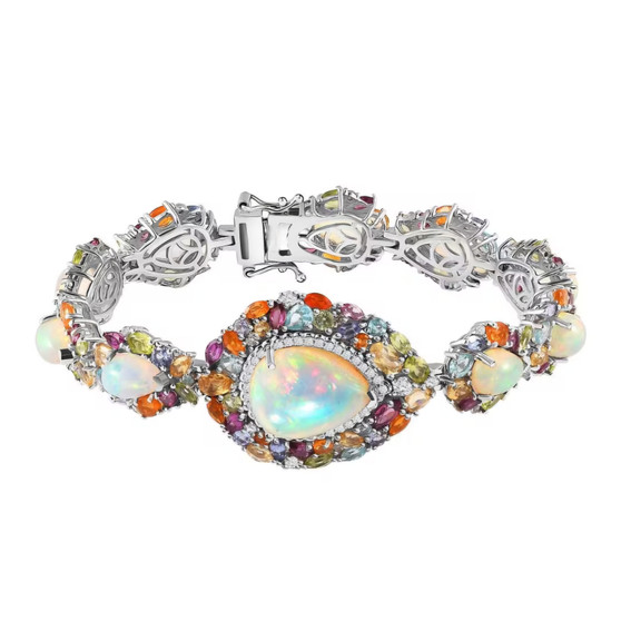 ethiopian opal and multi gemstone rhodium over sterling silver bracelet