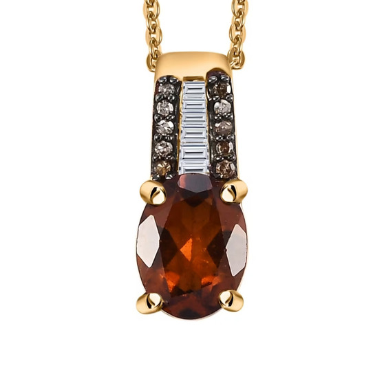 hessonite garnet champagne and white diamond pendant necklace in 18k yellow gold over sterling silver